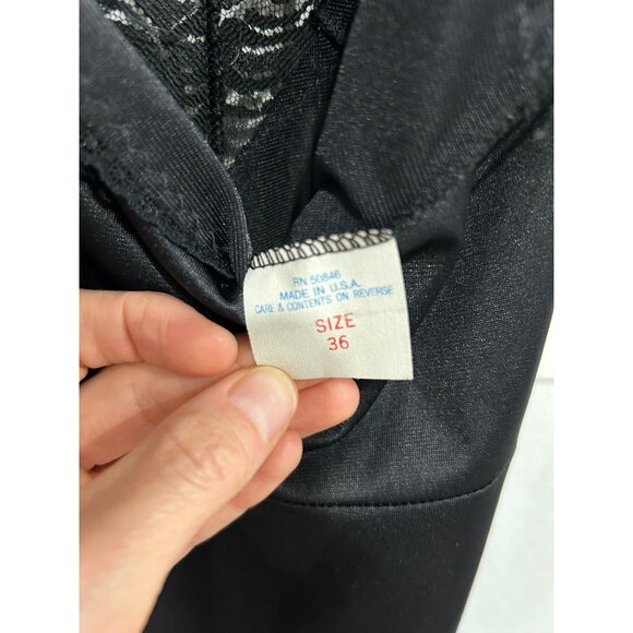 VINTAGE Spaghetti Strap Black Lace Trim Nylon Slip Dress SZ 36 - Picture 5 of 8